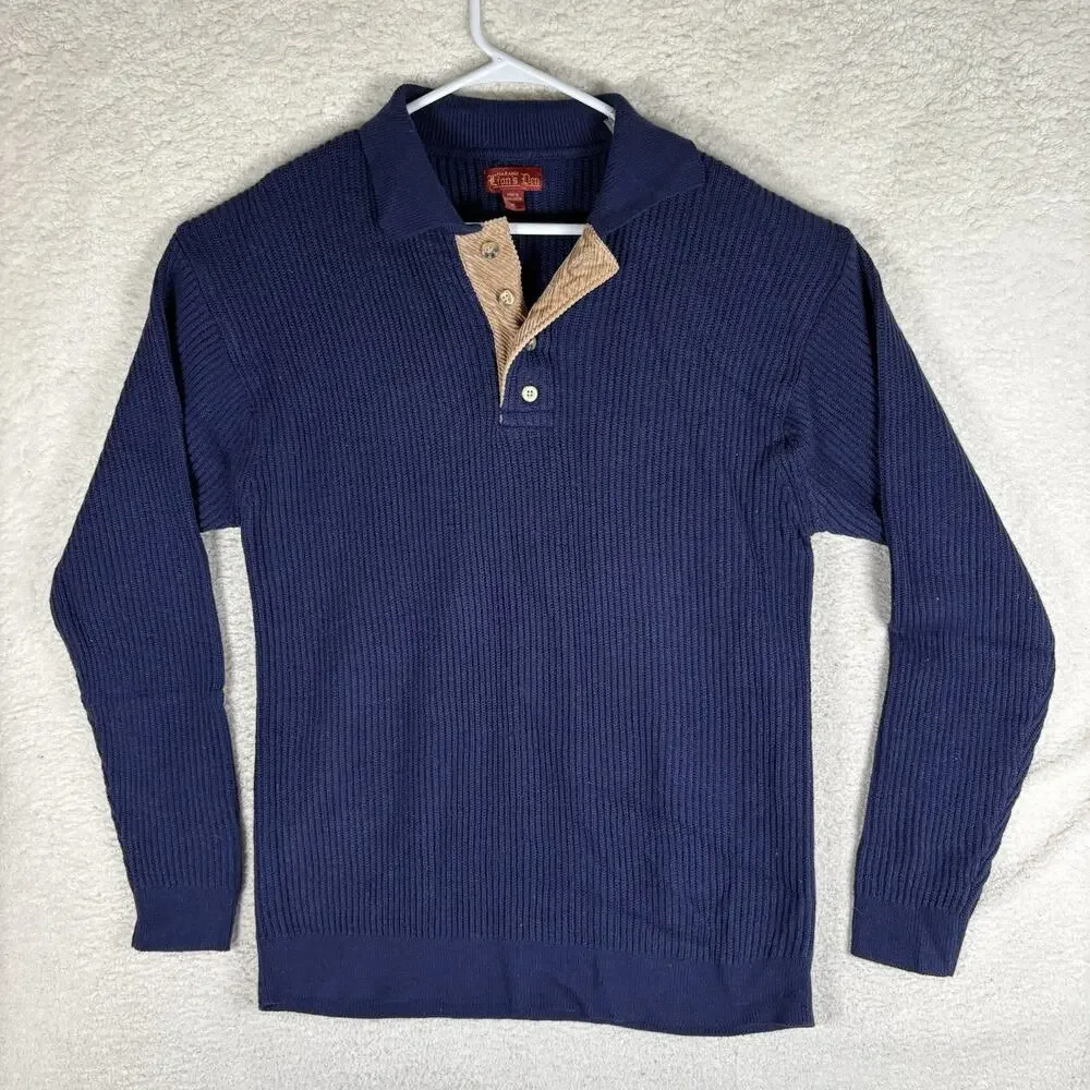 Vintage Haband Lions Den Sweater Mens XL Blue Ribbed Wool Blend Corduory Henley